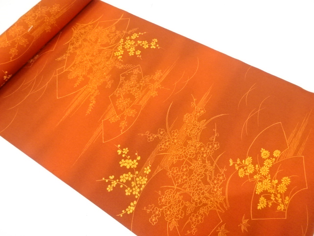 JAPANESE KIMONO / ANTIQUE BOLT FOR HAORI / WOVEN FLORAL PLANTS